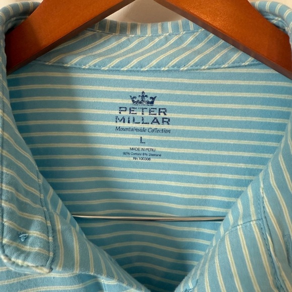 Peter Millar Blue Striped Men's San Luis Obispo Coutry Club Polo Shirt Size L - Picture 2 of 6